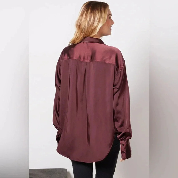 NWT Good American Washed Satin Weekend Shirt Malbec003 Size XXS/XS - Picture 4 of 16